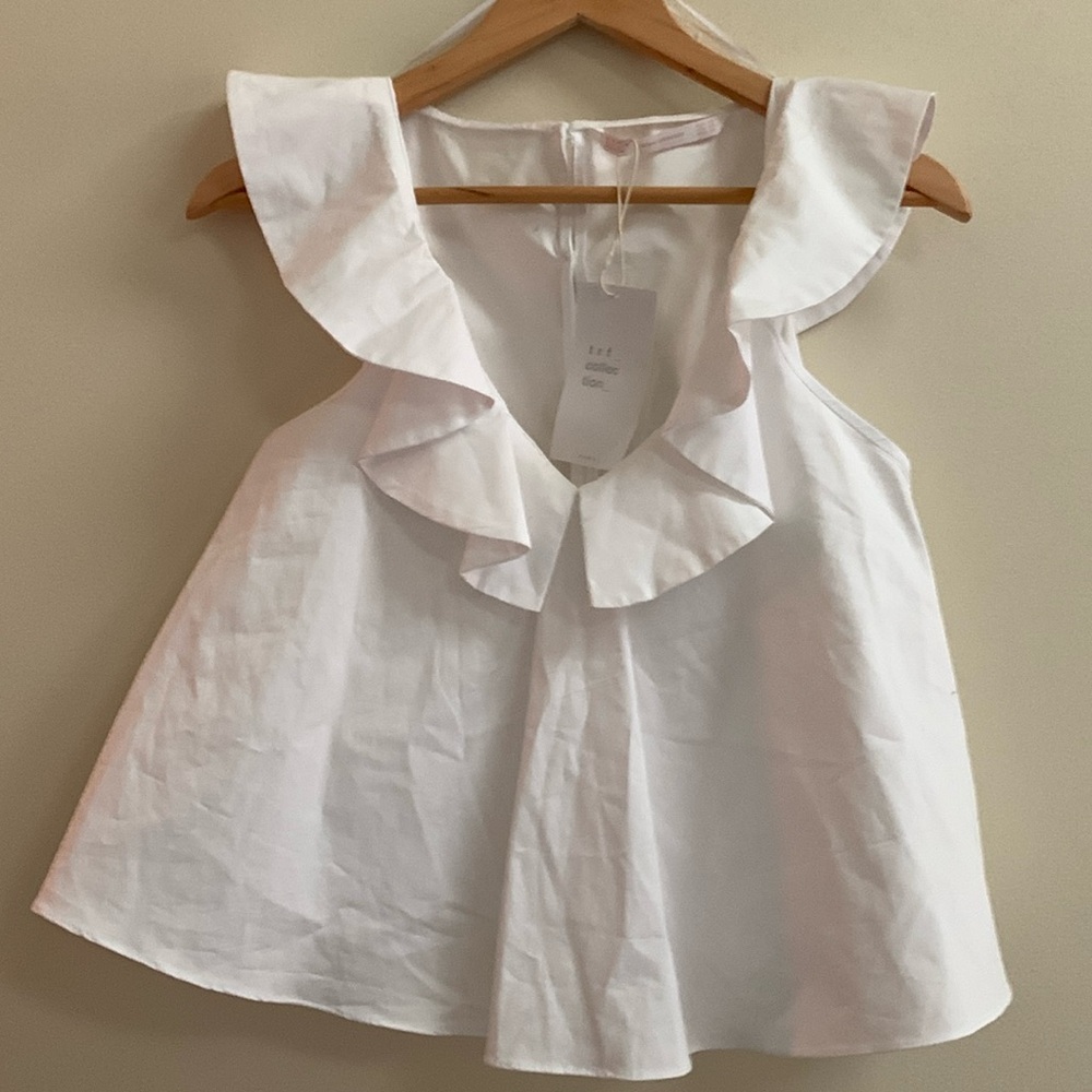 NWT, Zara Trafaluc Collection White Ruffle Top